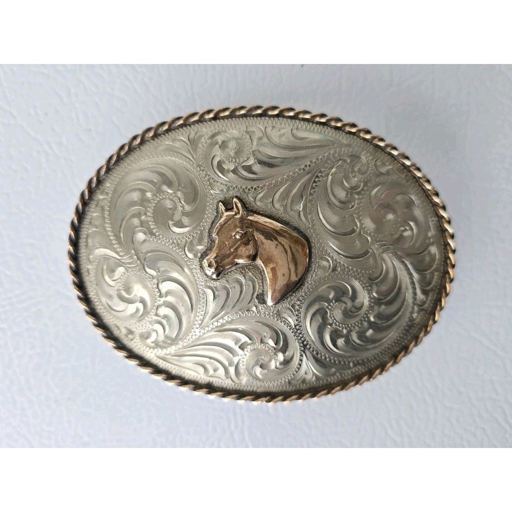 Vintage Diablo Nickel Horse Head Western Belt Buckle USA Engraved
